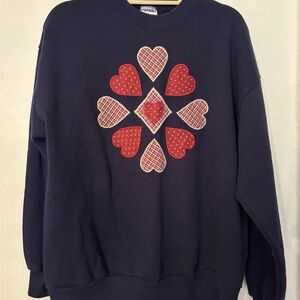 Vintage Navy Sweatshirt with Plaid Heart